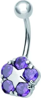 Immagine prodotto di Piercing per ombelico in acciaio con pietre di zirconia incastonate - Fiore di stella BBZX-08 Ametista