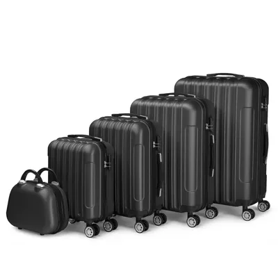 Produktbild von FCH Gepäckset Hartschale 5-teilig Trolley Rollkoffer 28 24 20 (Handgepäck) 16 Zoll, Kosmetikkoffer, Maße: B 31-46cm T 19-29cm H 45-76cm, kratzfest, gefütterter Innenraum mit Trennwand, robuste Reißverschlüsse, 4 Leichtlaufrollen, höhenverstellbarer Alu-Teleskopgriff, Top- & Seitengriff, Kleiderhalter, Zusatzgriff am Boden