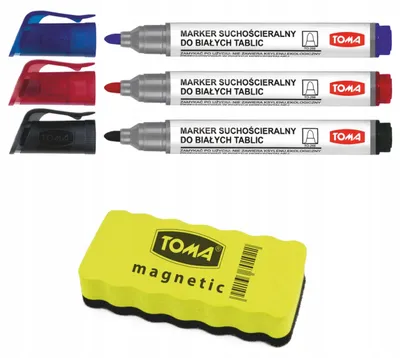 Produktbild von Toma Whiteboard Marker Set 3 Farben mit Schwamm