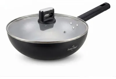 Image de Poêle Wok 30cm avec couvercle tous feux dont induction Speiez Castle Collection Noir Swiss Haus SH-SCW30B