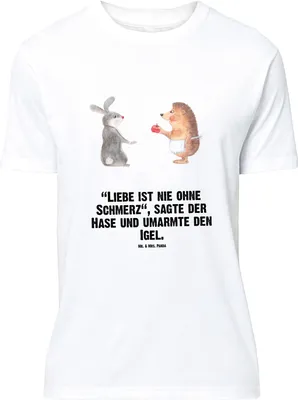 Produktbild von Mr. & Mrs. Panda Größe M T-Shirt Hase Igel - Weiß - Geschenk, Shirt, mit Spruch, Lustige Sprüche, Tshirt, Trösten, und, Trennungsschmerz, Herren, Herzschmerz