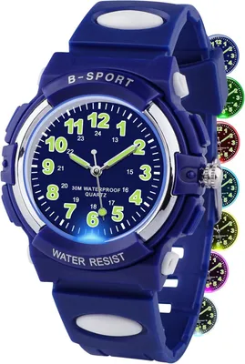 Produktbild von Watch Für Kinder, Analoge Kinderuhr mit Bunten Lichtern für Jungen und Mädchen, 30M wasserdichte Lernuhr TPU Armband Outdoor Sportuhr für 5-16 Jahre