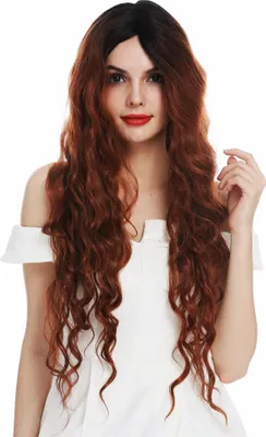 Produktbild von WIG ME UP Perücke Lace-Front extrem lang voluminös gelockt Ombre Schwarz Rot DW2889-MF-984YS1B