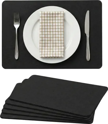 Produktbild von Platzsets Filz 6er Set 45x30cm, Filztischset Platzdeckchen abwaschbar (schwarz)
