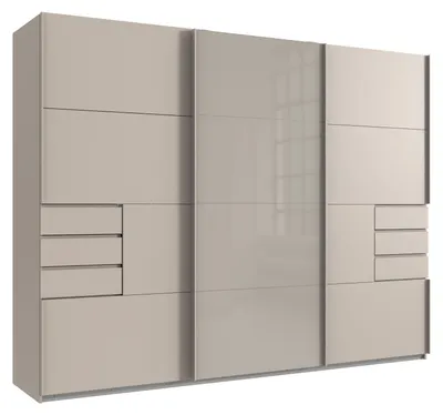 Produktbild von Schwebetürenschrank Kleiderschrank 3-türig 270 cm Beige Grau, Glasfront u. Schubkästen / 22616