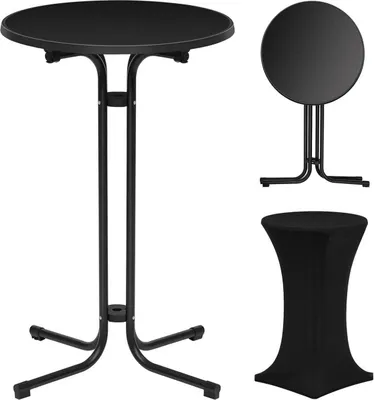 Produktbild von WOLTU Stehtisch klappbar, mit Husse, wetterfest rund, Bartisch Ø 70 cm, Metallrohre, Schwarz