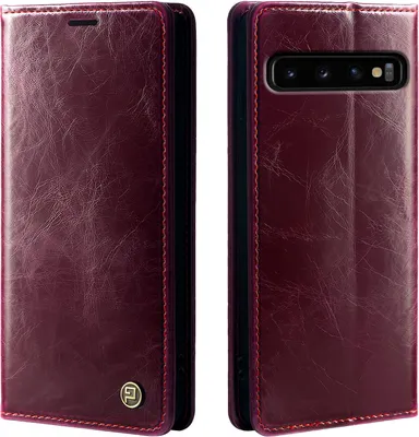 Produktbild von Handyhülle für Samsung Galaxy S10 Kunstleder Flip Vintage Cover Hülle RFID Schutz Case Kartenfach Farbe: Weinrot