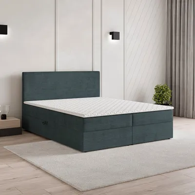 Produktbild von Masseno Boxspringbett NIRA 140x200 cm Komplett-Set mit Bonell Matratze und Topper, Polsterbett mit Bettkästen -Blau, ROMA 17