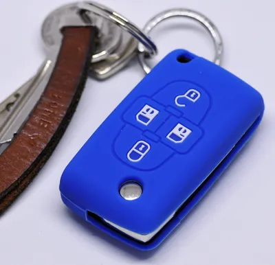 Produktbild von Auto Schlüssel Silikon Schutz Hülle Blau kompatibel mit Peugeot Ranch Partner 807 1007 Citroen C4 C8 4 Tasten Klappschlüssel