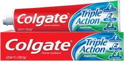 Produktbild von 12x Colgate Zahncreme Triple Action 125 ml Zahnpasta für Karies-Schutz frischen Atem und gründliche Zahnreinigung
