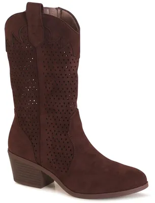 Produktbild von topschuhe24 3217 Damen Cut Out Stiefeletten Western Cowboy Stiefel, Farbe:Braun, Größe:39 EU