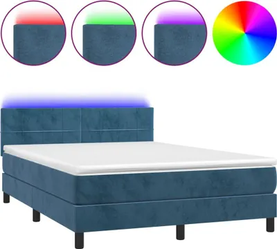 Obrázok produktu pre vidaXL Boxspring posteľ s matracom a LED diódou Tmavo modrá 140x200 cm Velvet