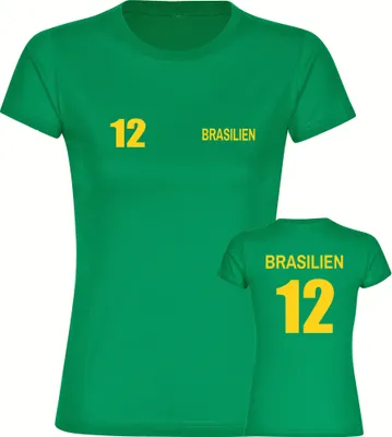 Produktbild von multifanshop Damen T-Shirt - Brasilien - Trikot Nummer 12, grün, Größe XL