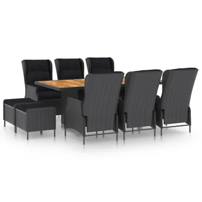 Produktbild von 9-tlg. Garten-Essgruppe mit Auflagen Poly Rattan Dunkelgrau