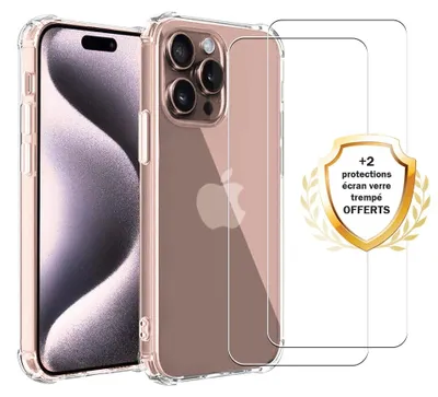 Image de Coque antichoc compatible iPhone 16 Pro Transparente + 2 protections écran - EVETANE