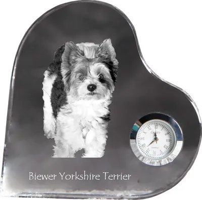 Produktbild von Biewer Terrier, Biewer Yorkshire Terrier - Kristalluhr mit einem Hundebild, Herzregal-Uhr, personalisierte Standuhr der Marke Art-Dog