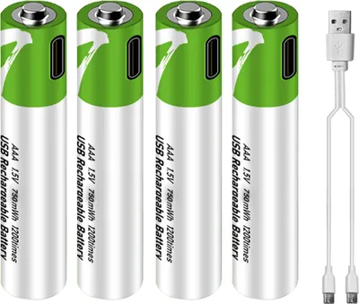 Imagen del producto de Batería de litio AAA recargable con puerto tipo C, 1.5V, 750mWh, de alta capacidad, voltaje constante, carga rápida y ecológica. Batería reutilizable para cerraduras con contraseña