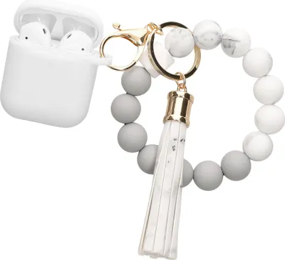 Produktbild von kwmobile Hülle für Apple Airpods 1 & 2 Case mit Schlaufe - Silikon Schutzhülle mit Schlüsselanhänger - Kopfhörer Cover in Weiß Grau