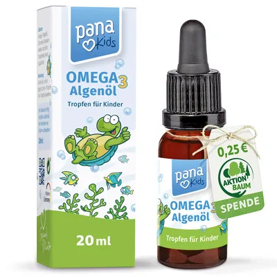 Produktbild von PanaKids Omega 3 Tropfen für Kinder ab 4 Jahren mit Algenöl, 316 mg DHA & 158 mg EPA – für Gehirn, Augen & Herz, Zitronen-Rosmarin Geschmack, 20 ml