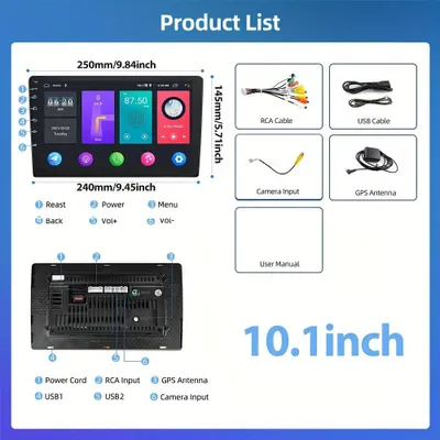 Obrázok produktu pre Android rádio – autorádio – prijímač CarPlay – multimediálny systém – autorádioprehrávač – 10,1-palcový HD displej