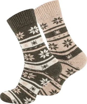 Produktbild von Cotton Prime® 2 Paar Thermosocken Uni Wintersocken mit Wolle 39-42 grün-beige