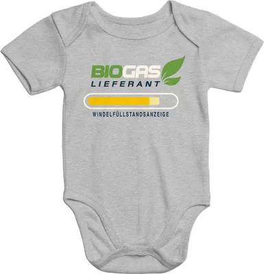 Produktbild von Kurzarm Baby Body Biogas Lieferant lustig Baumwolle Moonworks® grau 0-3 Monate