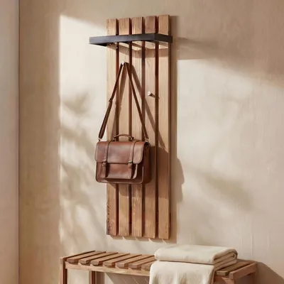 Obrázek produktu pro MCA věšákový panel HWC-P57, nástěnný věšák, dřevěný věšák, 4 háčky kovové 120x40cm, dub