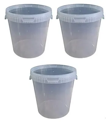 Produktbild von SILPLAST Eimer mit Deckel 30L x 3 Kunststoffeimer 30 Liter lebensmittelecht stapelbar Plastikeimer leer Transparent
