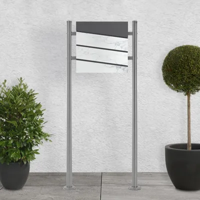 Obrázek produktu pro Poštovní schránka ML-Design s přihrádkou na noviny, 37x37x11 cm, antracitový/mramorový vzhled, včetně stojanu