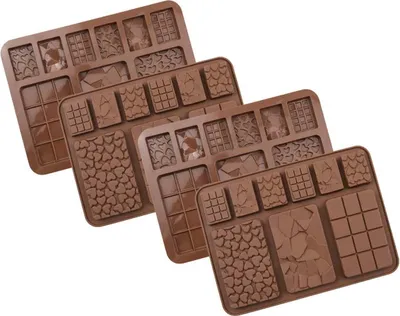 Obrázek produktu pro 4 balení silikonových forem na čokoládu, 20,4 x 15 cm, lámavé silikonové formy na čokoládu, silikonové formy na proteinové a energetické tyčinky, silikonové formy na čokoládu, bonbóny, želé, kostky zmrzliny