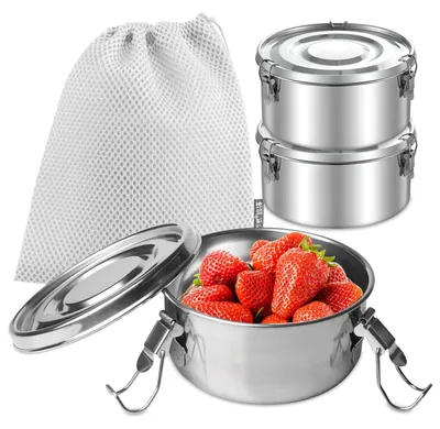 Productafbeelding van Roestvrijstalen Lunchbox Set met Deksel - 3 Stuks voor Snacks en Fruit