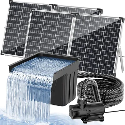 Productafbeelding van Vijverwaterval met zonnepomp, watervaloverloop met 120 W zonnepaneel, 800 gph-vijverpomp, 3 m golfslang voor tuinvijvers