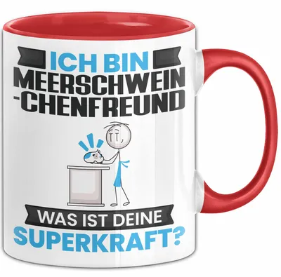 Produktbild von Meerschweinchenfreund Tasse Geschenk für Meerschweinchenfreund Geburtstag Lustiger Spruch Kaffee-Becher Was Ist Deine Superkraft (Rot)
