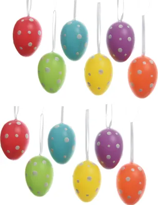 Produktbild von Ostereier zum Aufhängen bunt mit Punkten 6cm, 12 Stück
