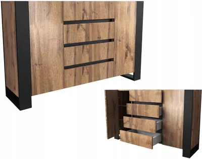 Zdjęcie produktu dla Komoda loft 140 loftowa 140cm dąb wotan z szufladami cichy domyk dociąg