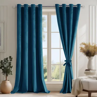 Image de Rideaux occultants, bleu foncé, 245x140 cm, lot de 2, avec œillets pour chambre à coucher