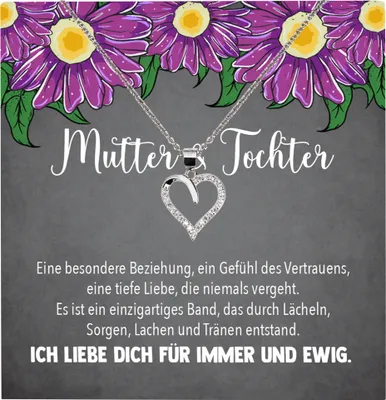 Produktbild von 22Feels Echt Silber Halskette - Liebe Mama Geschenk von Tochter Geburtstag und Muttertag Mutter Schmuck Set für Frauen - Herz Anhänger, Karte