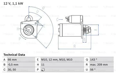 Produktbild von BOSCH Anlasser 0 986 025 390, 12V, 1,1kW, 209mm, wiederaufbereitet, für RENAULT CLIO III, ESPACE IV