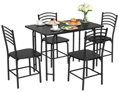 Produktbild von Esstisch Set 5-teilig mit 4 Stühlen, Metallrahmen, rutschfest, für 4 Personen