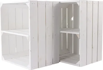 Produktbild von 2er Set neue weiße/weisse Obstkiste mit Einlegeboden/Zwischenbrett Quer 50cm x 40cm x 30cm Schuhregal Weinkiste Holzkiste Regal Wandregal Kiste