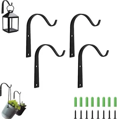 Immagine prodotto di Ganci da parete in metallo - 4 pezzi - Ganci per piante - Supporti da parete per piante - Supporti da parete per vasi da fiori - Decorazioni da parete - Viti incluse - Per interni o esterni - Ganci per vasi da fiori - Ganci decorativi - Per fiori o decorazioni - Supporti da parete per vasi da fiori - Metallo