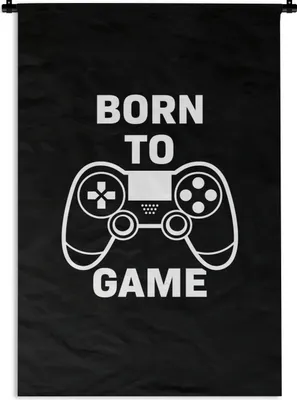 Produktbild von MuchoWow® Wandteppich Wandbehang Gaming - Zitate - Controller - Zum Spielen geboren - Schwarz - Weiß 90x135 cm Tapisserie Dekoration Wandtuch - Baumwolle - Wandskulptur