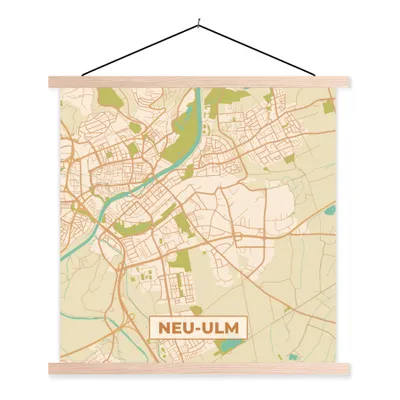 Produktbild von MuchoWow® Textilposter Karte - Neu-Ulm - Jahrgang - Karte 60x60 cm mit holzfarbenen Rahmen - Wanddekoration