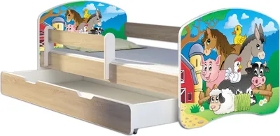 Produktbild von ACMA Jugendbett Kinderbett Junior-Bett Komplett-Set mit Matratze Lattenrost und Rausfallschutz Sonoma 34 Farm 160x80 + Bettkasten