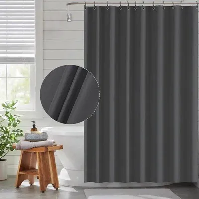 Produktbild von Unyqoos® wasserdichter, schimmelbeständiger Duschvorhang 180×180 cm (EVA/PEVA) – 12 verstärkte Metallösen und 12 Kunststoffhaken, dunkelgrau/beige