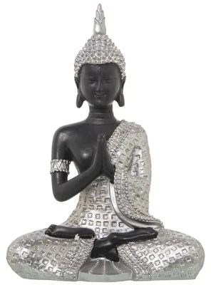 Buddha-Figur, sitzend, Kunstharz, silber-braun, 18x10x26 cm