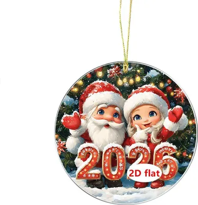 Produktbild von 2026 Weihnachtsschmuck, Cartoon-Weihnachtsmann, Schneemann, Rentier, 2D-Weihnachtsbaumschmuck aus Acryl für Baum, Tür, Fenster, Auto-Dekor