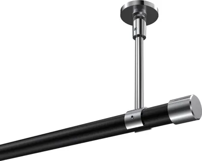 Produktbild von Interdeco Gardinenstange / Vorhangstange Schwarz / Chrom, Typ Sonette Santo (Kappe) ohne Ringe, Deckenmontage, 20 mm Ø 1-läufig, 200 cm