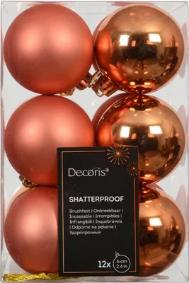 Produktbild von LS-LebenStil 12 Design Weihnachtskugeln 6cm Orange Set Kunststoff Baumkugel Christbaumkugel Christbaumschmuck Weihnachtsdeko bruchsicher bruchfest