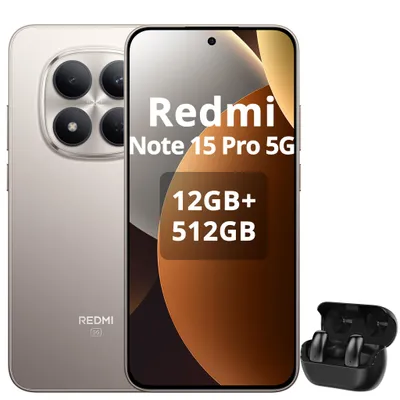 Obrázok produktu pre XIAOMI Redmi Note 15 Pro 5G, smartfón, 12+512 GB, 6580 mAh, ochrana IP68 (odolnosť voči prachu a vode), 6,83" displej, farba: titán (súčasťou balenia sú bezdrôtové slúchadlá Bluetooth)